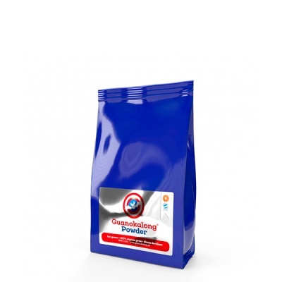 Saco azul de fertilizante Guanokalong Powder com etiqueta branca e vermelha