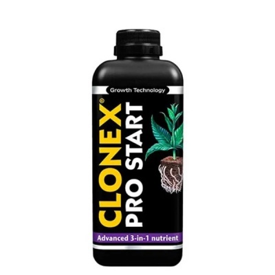 Frasco preto de produto CLONEX PRO START para plantas.