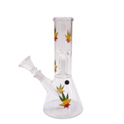 Bong de vidro transparente com folhas coloridas