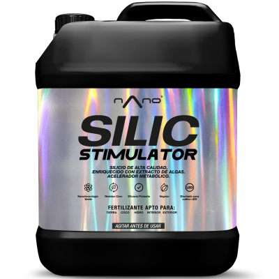 Contentor preto com etiqueta holográfica SILIC STIMULATOR fertilizante