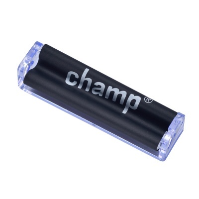 Rolo preto para enrolar tabaco com texto champ e terminais transparentes