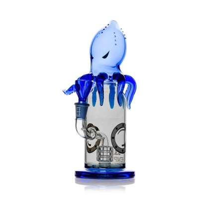 Bong de vidro com topo azul em forma de polvo