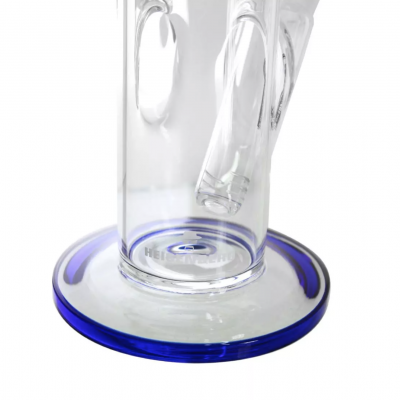 Base de vidro transparente com borda azul escuro e texto HELOS GERMANY