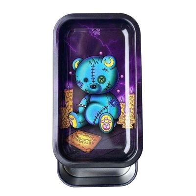 Tabuleiro de metal com desenho de ursinho azul vudu, velas e cartão