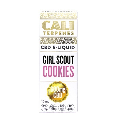 Embalagem de CBD e-liquido Cali Terpenes Girl Scout Cookies 600 mg 10 mL