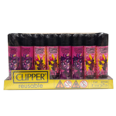 Isqueiros Clipper reutilizáveis com design animado em embalagem amarela