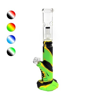 Bong de silicone verde, amarelo e preto com tubo de vidro