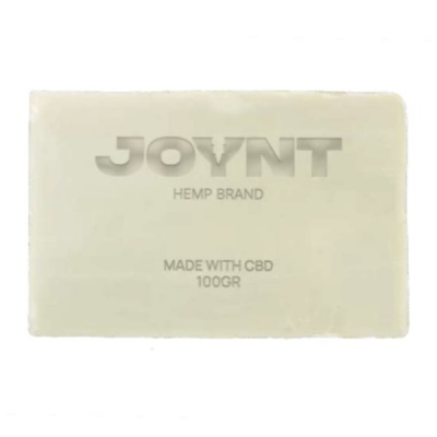 Sabonete branco com texto JOYNT, HEMP BRAND, MADE WITH CBD, 100GR