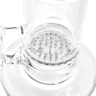 Frasco cilíndrico de vidro com base larga e disco perfurado interior