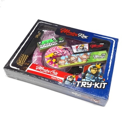 Conjunto Monkey King TRY-KIT com gráficos de macacos e embalagem azul e vermelha