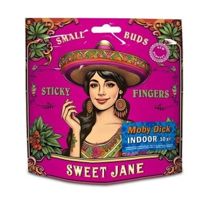 Embalagem rosa Sweet Jane com ilustração de mulher e texto Moby Dick INDOOR 10 gr.