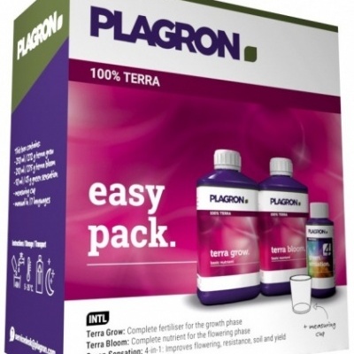 Embalagem PLAGRON EASY PACK com três frascos de fertilizantes
