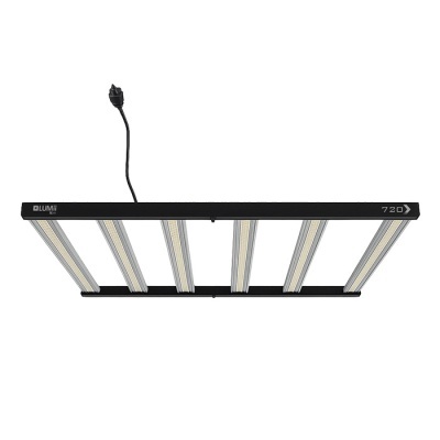 Luminária LED retangular preta com seis barras de luz e cabo elétrico