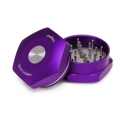 Triturador de duas peças roxo de metal com pinos metálicos interiores