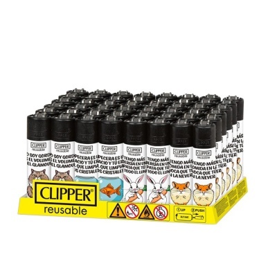 Isqueiros Clipper reutilizáveis com desenhos de animais e texto em espanhol