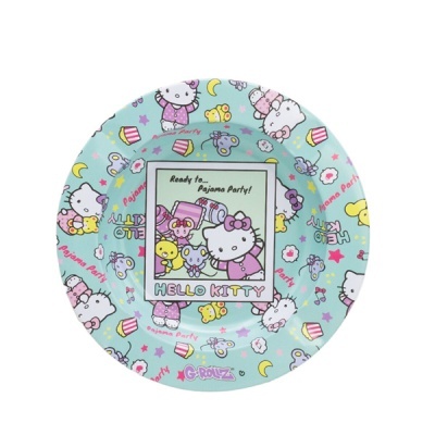 Prato infantil de metal com padrão Hello Kitty colorido