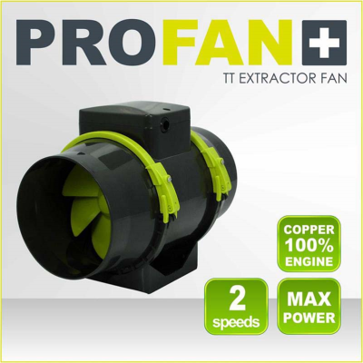 Extractor de ar preto e verde PRO FAN+ com texto promocional