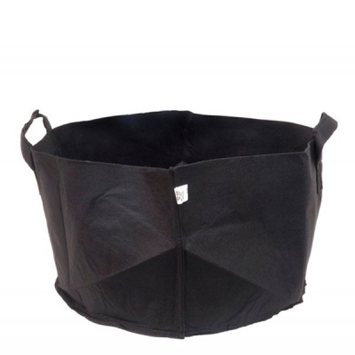 Cesto redondo de tecido preto com alças e etiqueta branca