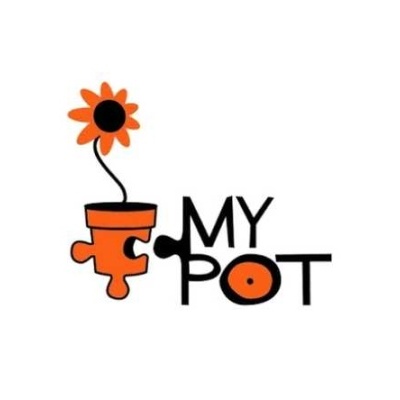 Logótipo com vaso de planta e texto MY POT