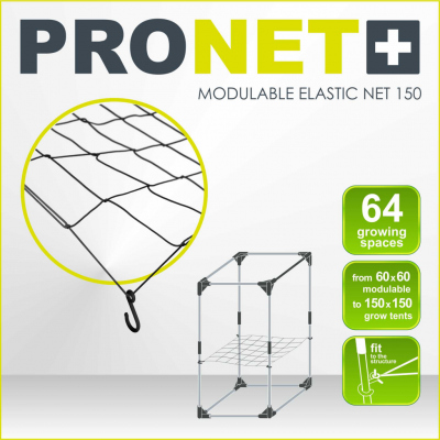 Rede elástica modular PRONET+ com 64 espaços para cultivo e estrutura metálica