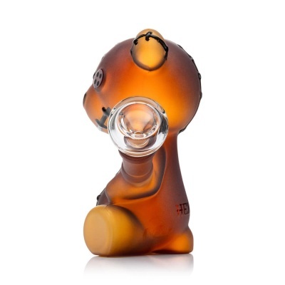 Figura em vidro fosco castanho com tubo de vidro transparente e detalhes pretos