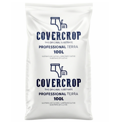 Saco branco de substrato de cultivo COVER CROP 100L com ilustração de trator azul