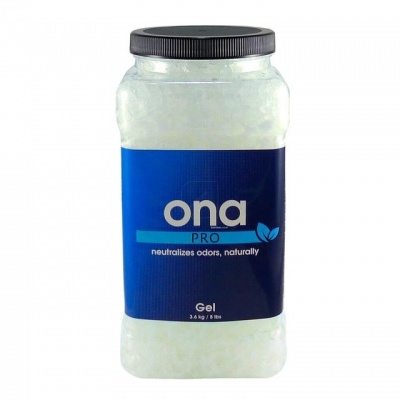 Frasco com gel Ona Pro para neutralizar odores, rótulo azul