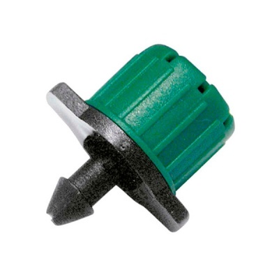 Gotejador de rega verde e preto em fundo branco