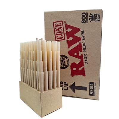 Caixa e expositor de cones RAW Classic em papel castanho claro