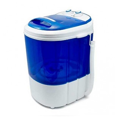 Máquina de lavar roupa compacta azul e branca