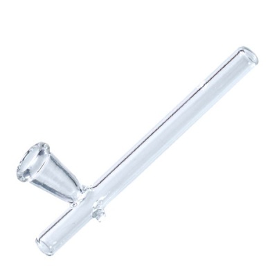 Tubo de vidro transparente com encaixe cónico e perna lateral