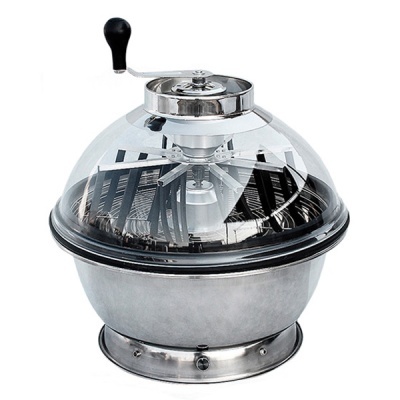 Batedeira manual em aço inox com tampa plástica transparente e pega preta