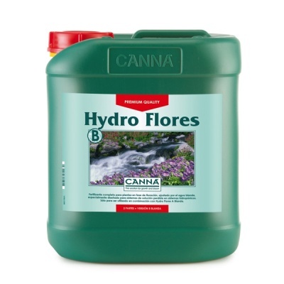 Recipiente verde de plástico com rótulo Hydro Flores B e tampa vermelha