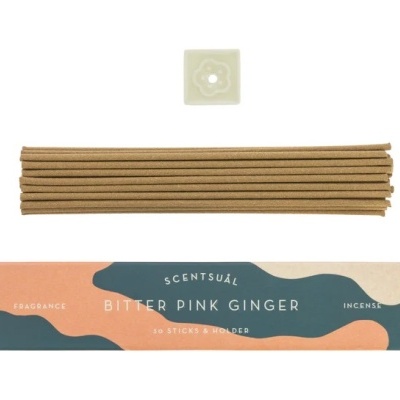 Conjunto de incenso Bitter Pink Ginger com varetas e suporte