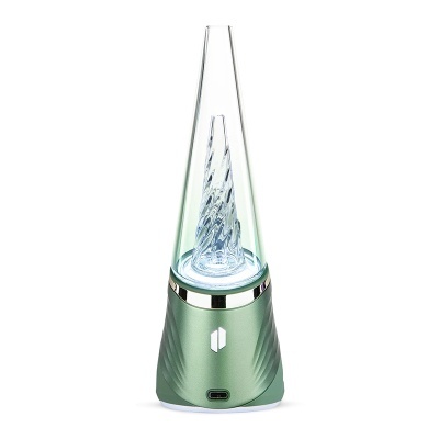 Coluna de som portátil verde com cone transparente e luz LED