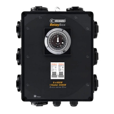 Caixa preta de relés Cli-mate RelayBox com temporizador circular central