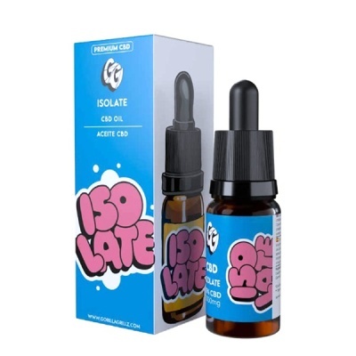 Frasco com conta-gotas e caixa azul de óleo CBD com texto e design rosa em estilo grafitti