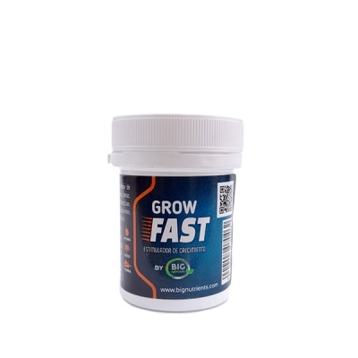 Frasco branco com etiqueta azul escura do estimulador de crescimento GROW FAST