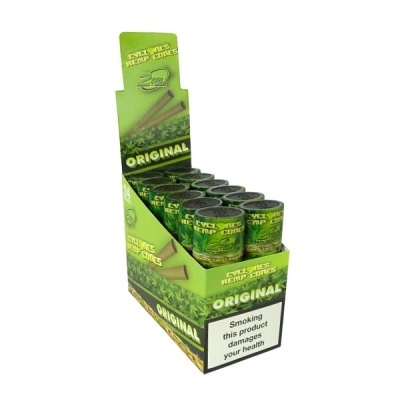 Expositor verde com tubos de cones de cânhamo ORIGINAL da marca CYCLOMES HEMP CONES