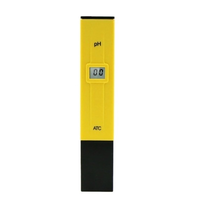 Medidor digital de pH amarelo e preto com ecrã digital