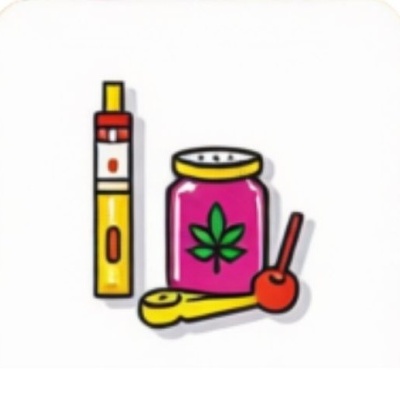 Utensílios para consumo de cannabis com vaporizador, frasco e cachimbo coloridos