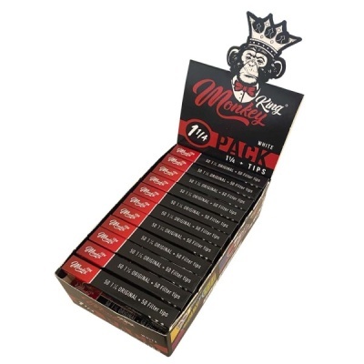 Embalagem King Monkey 1¼ PACK TIPS com filtros brancos e macaco com coroa