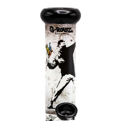 Bong de vidro com estampa de figura e texto G-ROLLZ amsterdam