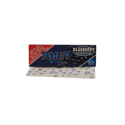 Pacote de papel de enrolar JUICY JAY'S Blueberry 1 1/4 size com design azul e preto