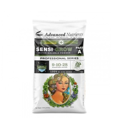 Saco branco de fertilizante Advanced Nutrients Sensi Grow Part A com imagem de mulher e flores
