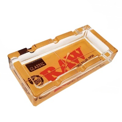 Cinzeiro transparente com papel RAW Classic amarelo e vermelho