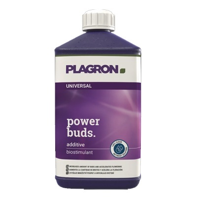 Frasco plástico roxo com tampa branca do produto Plagron power buds