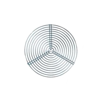 Grade metálica redonda com arames concêntricos e reforços radiais.