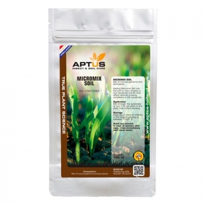 Embalagem branca de Aptus Micromix Soil para acondicionamento de solo com imagem de plantas