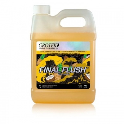 Frasco plástico translúcido com rótulo de produto Final Flush